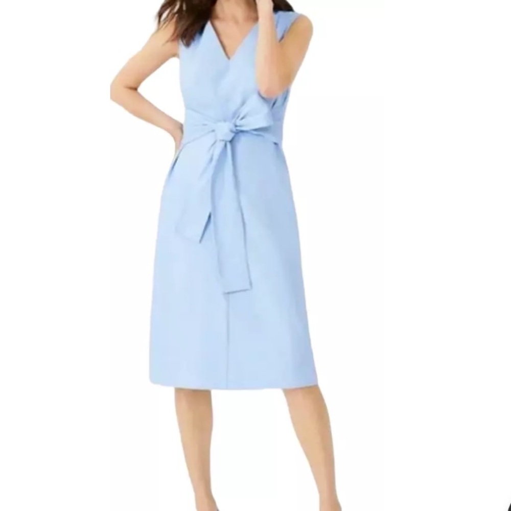 ANN TAYLOR | blue linen blend tie waist sheath - Light Blue Sleeveless Dress
